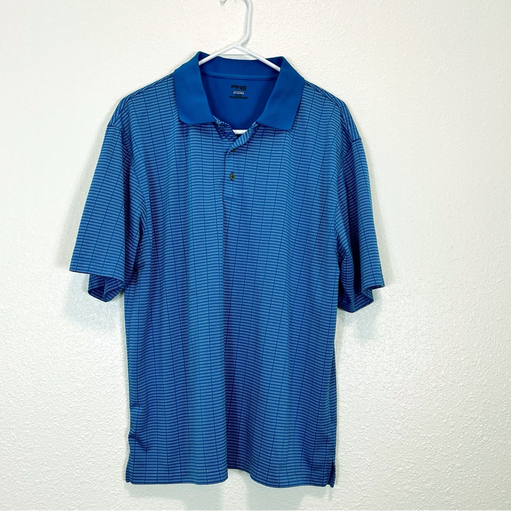 Ping Blue Polo Shirt Short Sleeve Classic Design Golf Polo